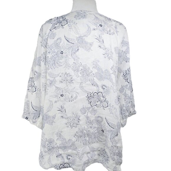 Malvin Hamburg White Linen Paisley Floral Embroidered Tunic Tasseled Top Germany - Picture 7 of 8